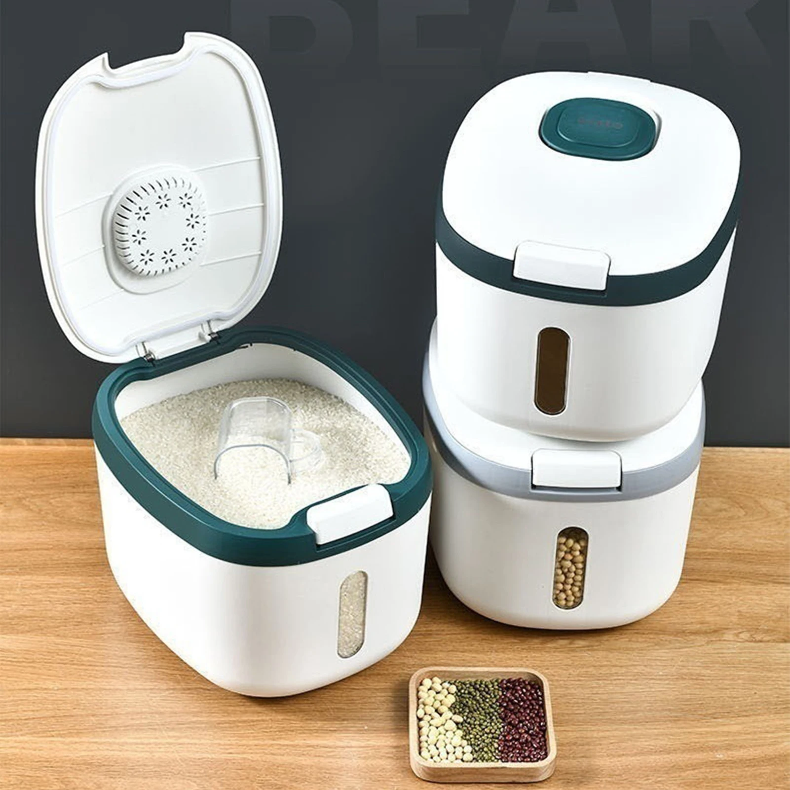 Large Sealed Grain Container Extra Large Rice Dispenser With Lids Dry Food Storage For Kitchen Suitable For Storing Cat Food Dog