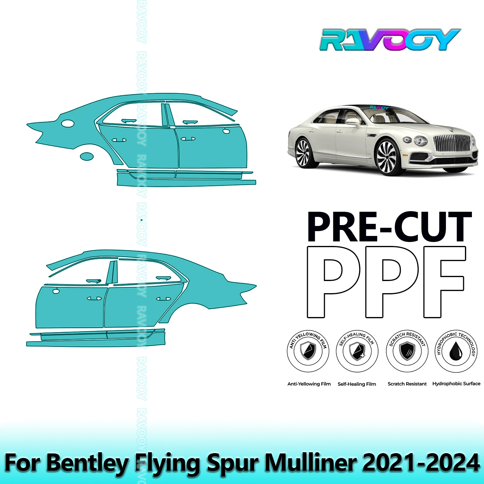 

For Bentley Flying Spur Mulliner 2021-2024 8.5mil Clear Matte Pre-Cut PPF Door & A/B Pillar Kit TPU Paint Protection Film Set