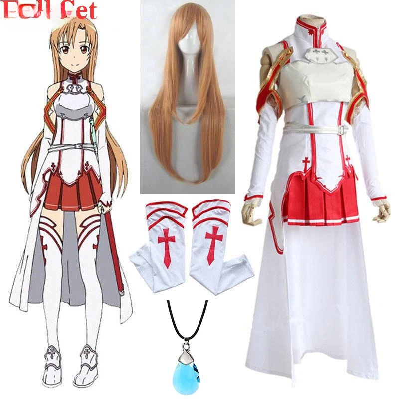 

Anime Sword Art Online Yuuki Asuna Cosplay Costume Wig Necklace Women Uniform Dress SAO Battle Suit Outfits Halloween Costumes