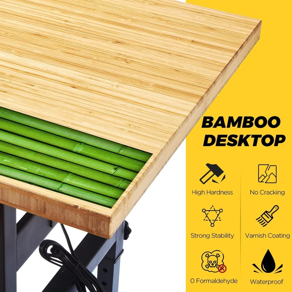 Work Bench, Workbench with Drawer, Power Outlet, Wheels, 59×23.6" Heavy Duty Adjustable Work Table for Garage, Workshop,