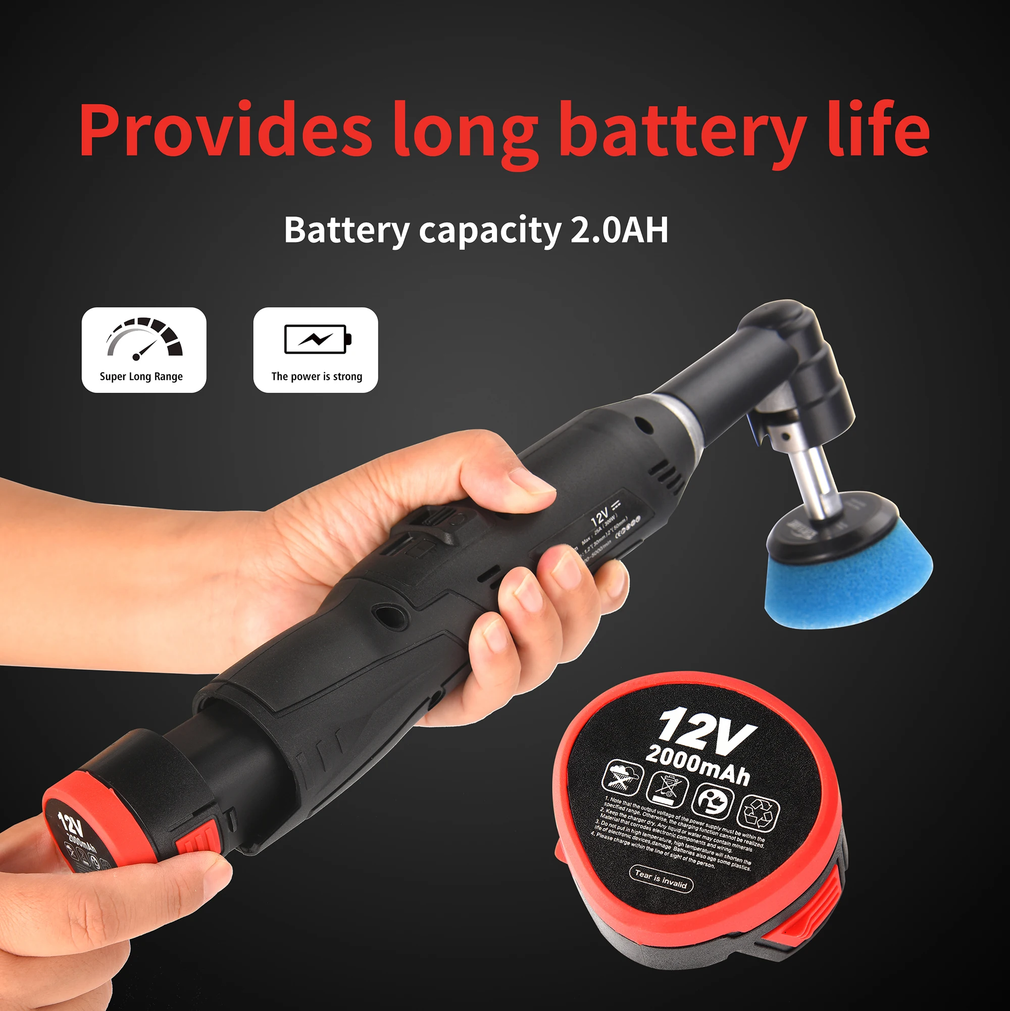 12V Cordless Dual Action Battery Car Mini Polisher with RO DA Switch and 1.2in/2in Backing Pad - view 6