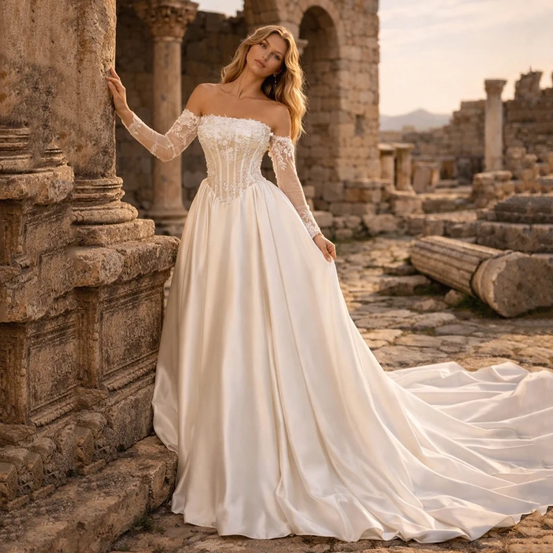 

Eightree изысканные свадебные платья женские трапециевидные без бретелек аппликации кружевные свадебные платья без рукавов Vestidos Para Mujer по индивидуальному заказу