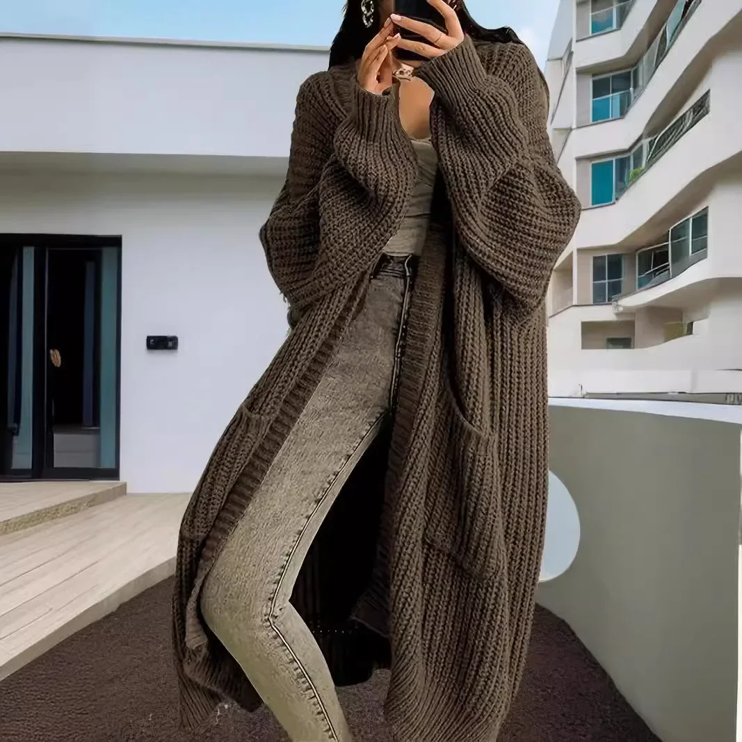 2024 Women Pockets Sweater Cardigan Kintted Jacket Spring Autumn Crochet Loose Long Winter Maxi Warm Jumper Coat Cardigans