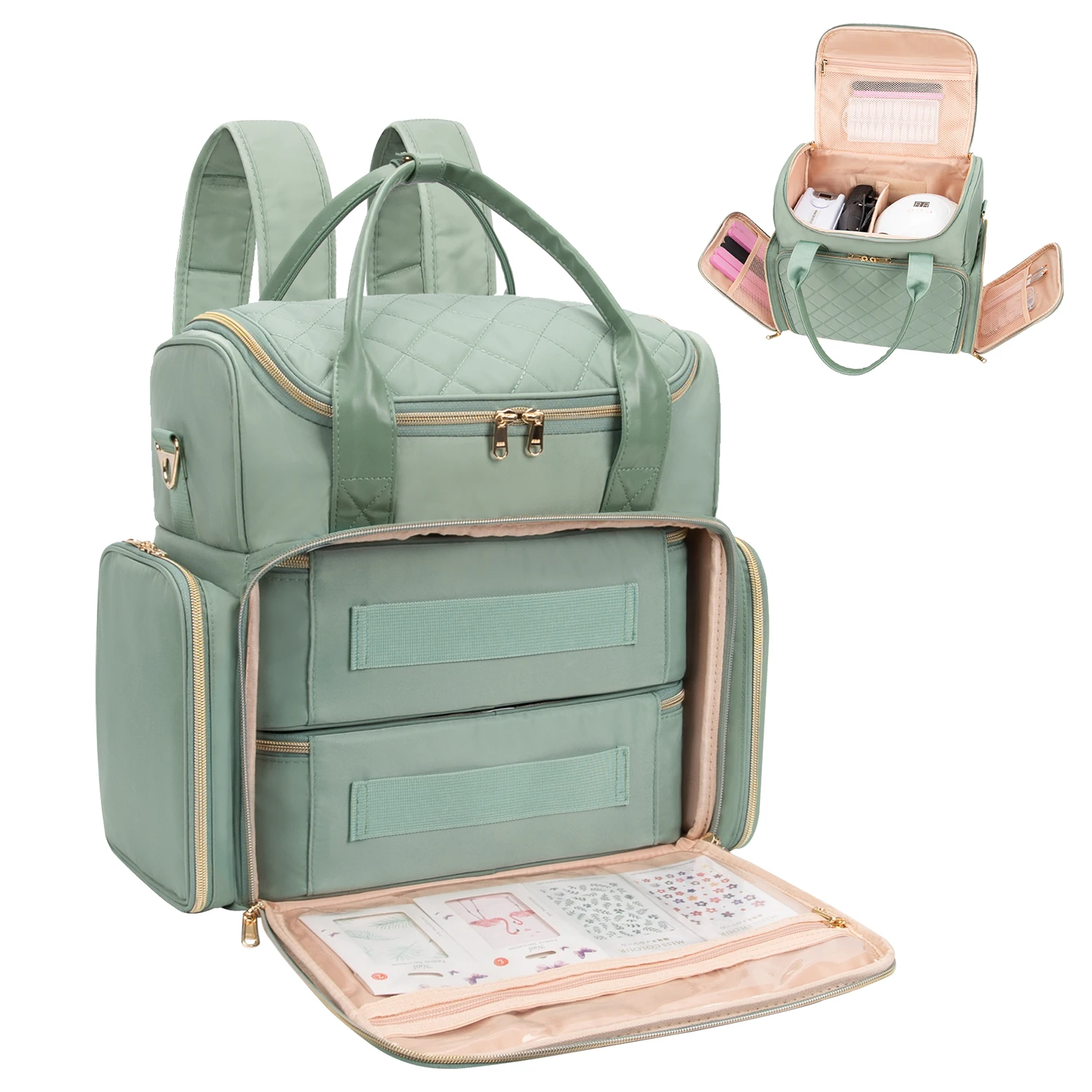 

-for Relavel 56 Bottles Nail Polish Backpack Nylon Waterproof Cosmetic Bag Travel Carrying Storage Bag For Nail Technician