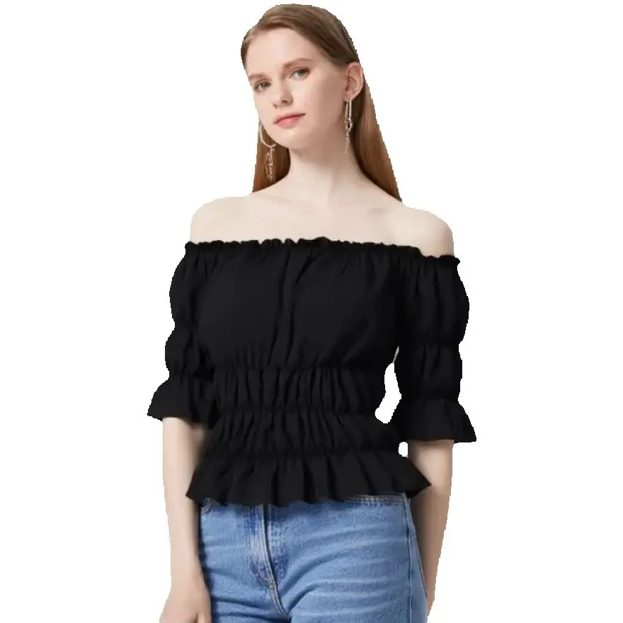 Women Medieval Renaissance Blouse Cosplay Pirate Costumes Victorian Gothic Off Shoulder Short Sleeves Peasant Blouse Chemise Top