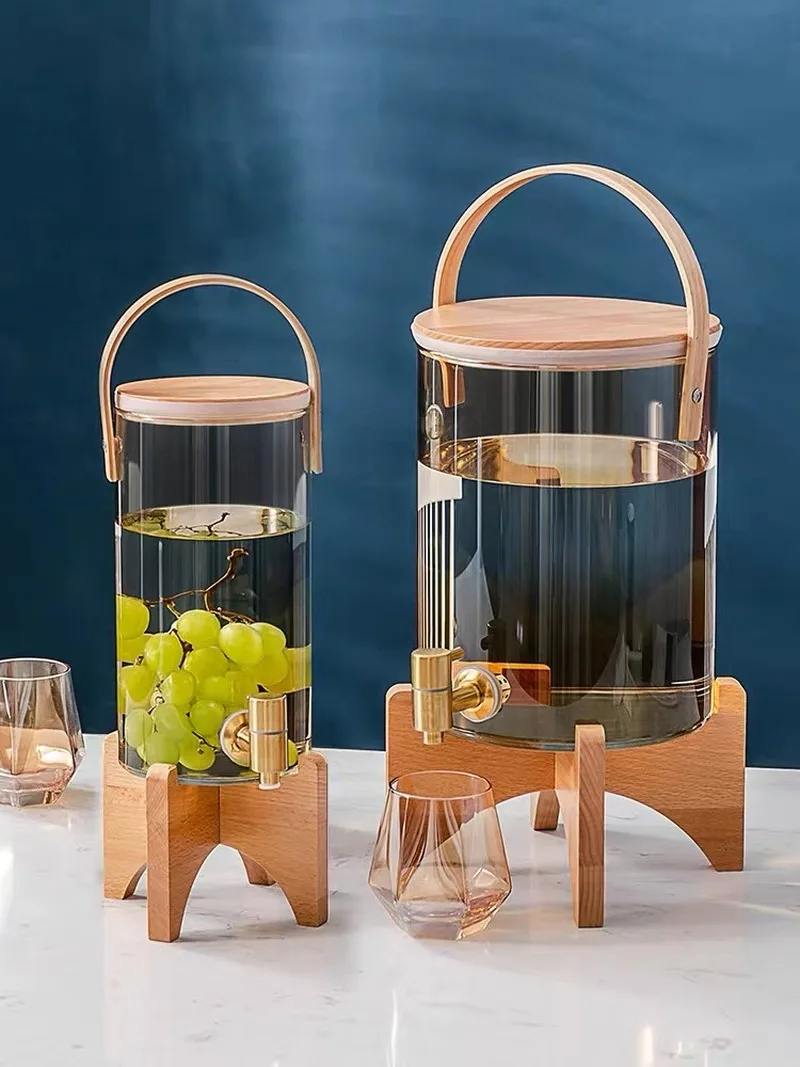 NEW Glass Cold Water Pitcher Household Large Capacity With Tap Cups Wine Juice Barrel Heat Resistant Lemon Bottle