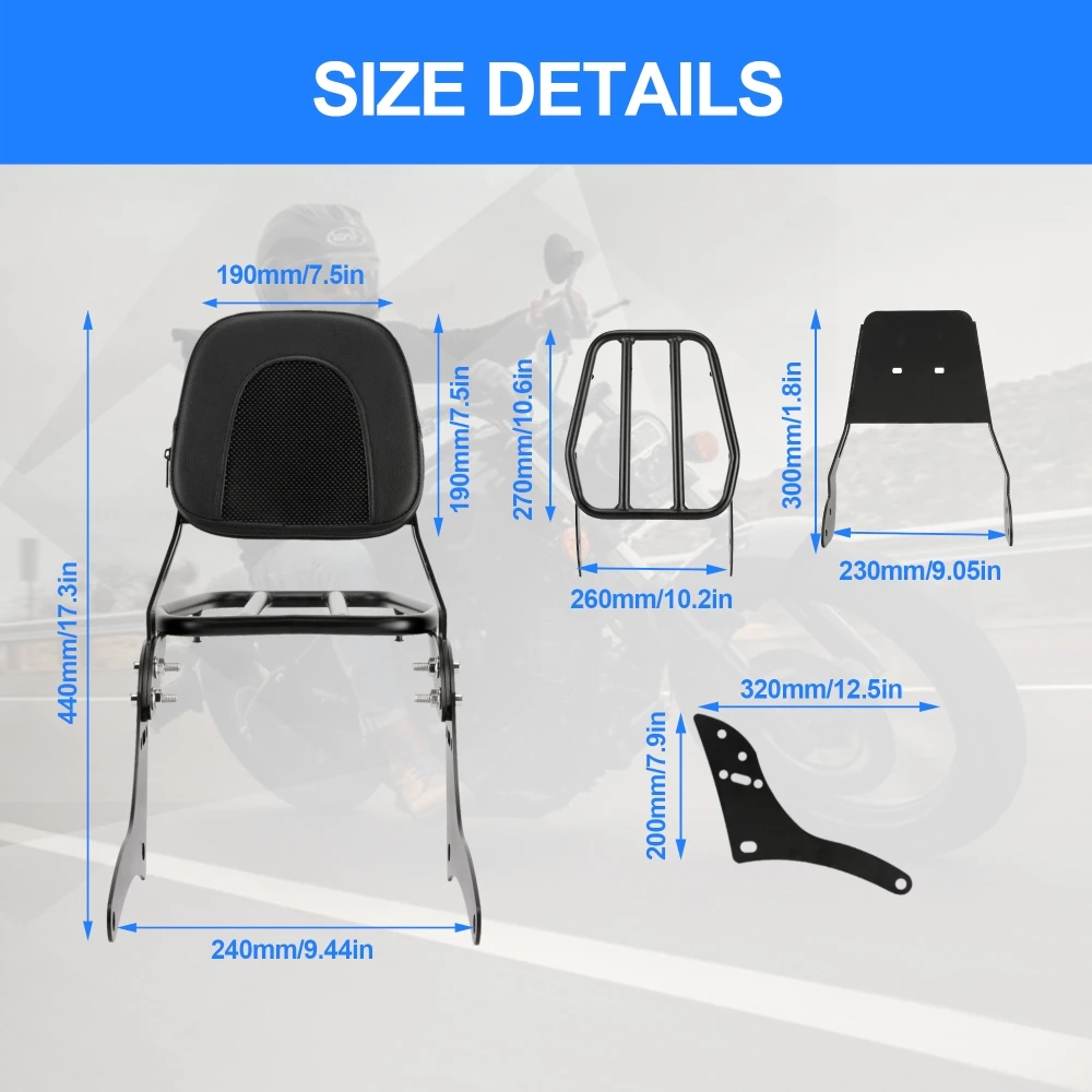 with Luggage Rack For Honda Rebel 500 300 CMX500 CMX300 2017-2022 Motorcycle Detachable Passenger Seat Backrest Sissy Bar Set