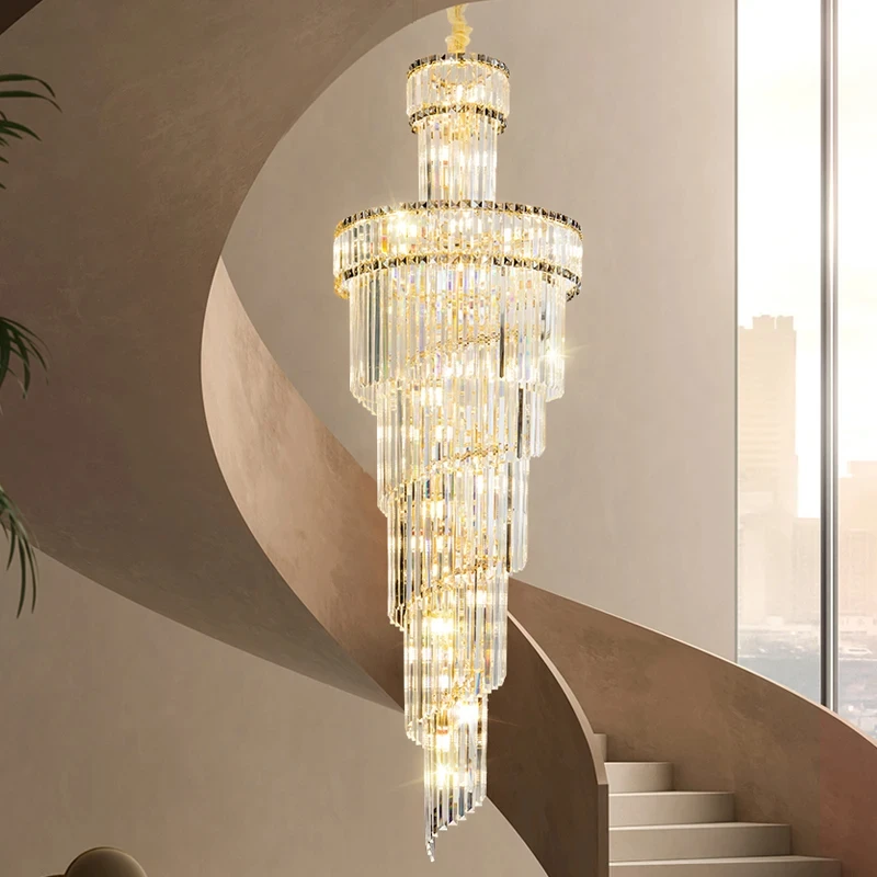 European Duplex Chandelier Light Luxury Atmosphere Villa Hotel Jump Floor Hollow Building In The Middle Floor Crystal Chandelier