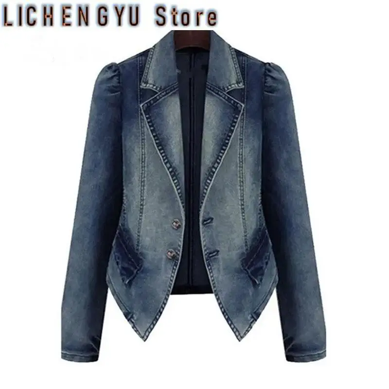 Spring Autumn Denim Blazer Women Long-Sleeved Single-Breasted Vintage Short Jeans Jacket Female Slim Coat Outerwear Lady