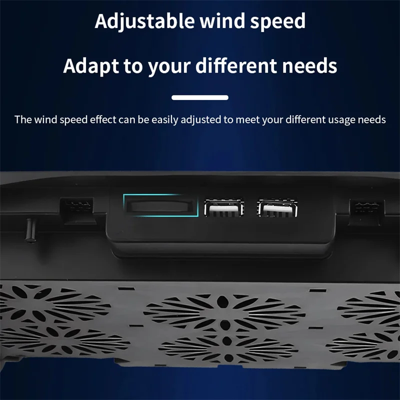 مبرد كمبيوتر محمول للألعاب بستة مروحة قابلة للتعديل لسرعة الرياح وتعديل الارتفاع 2 USB للكمبيوتر المحمول وسادة تبريد للكمبيوتر المحمول مقاس 12-17 بوصة