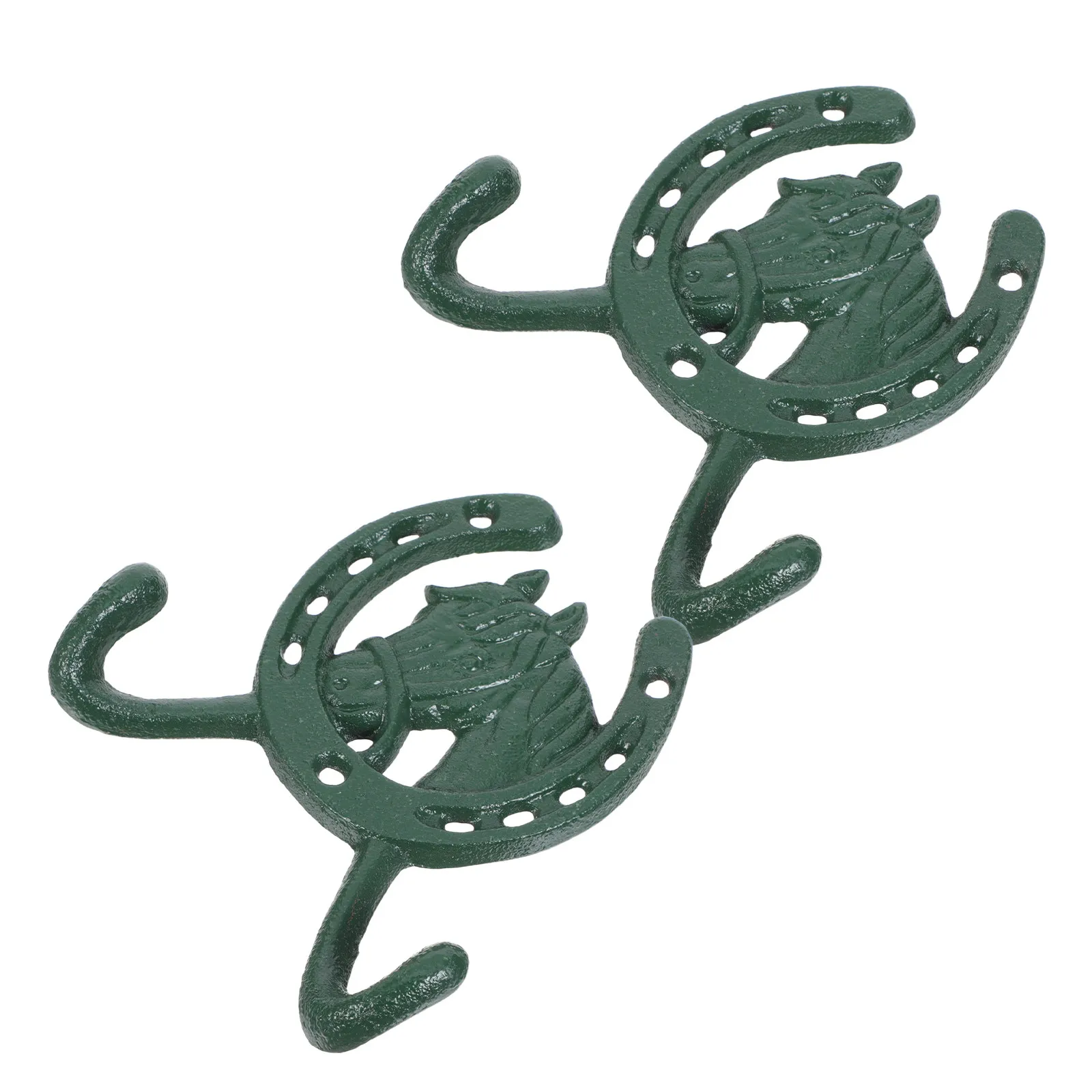 2Pcs Cast Iron Horseshoe Wall Hooks Vintage Horse Head Design Farmhouse Decorative Hook for Coat Bag Hat Key Holder Entryway