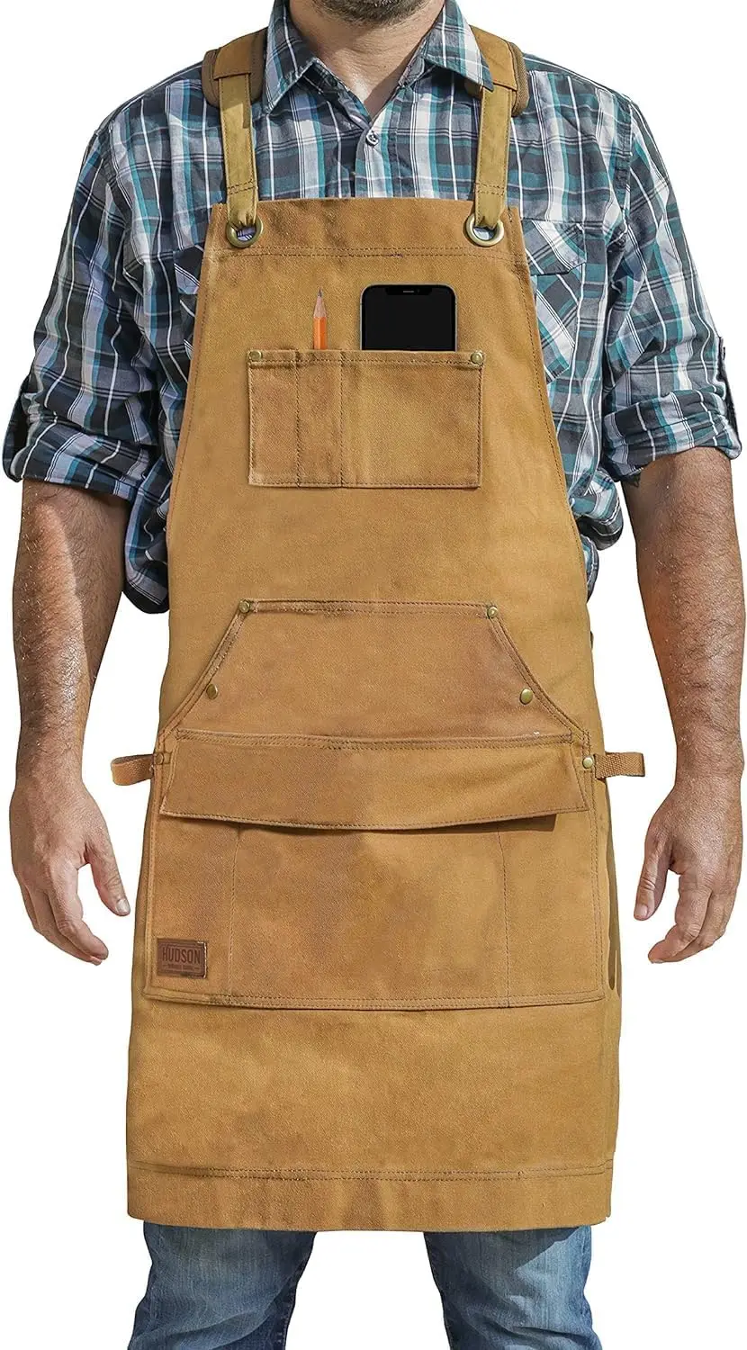 

Brown Waxed Canvas Woodworking Apron - Durable & Water-Resistant for Craftsmen