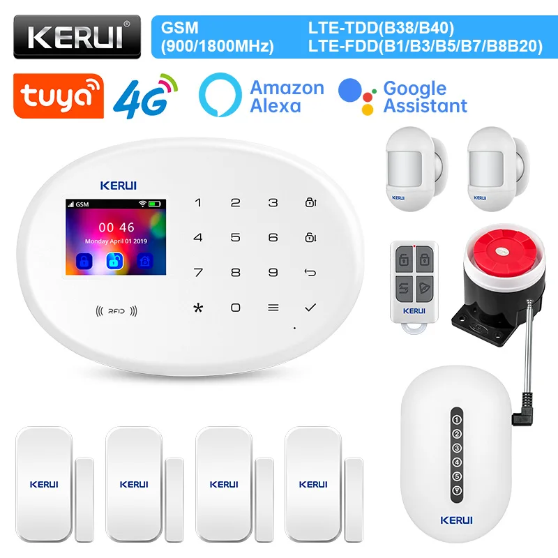 KERUI W204 4G WIFI Alarm System Kit Tuya Smart APP Home Alarm Work With Alexa Security With Motion Detector Door Sensor