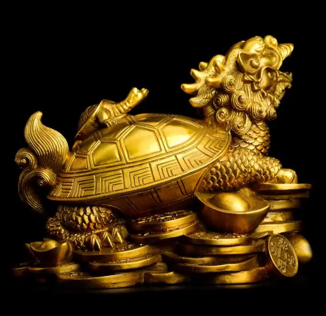 TOP GOOD #  home protective- Talisman House Money Drawing Dragon FENG SHUI Brass statue 26