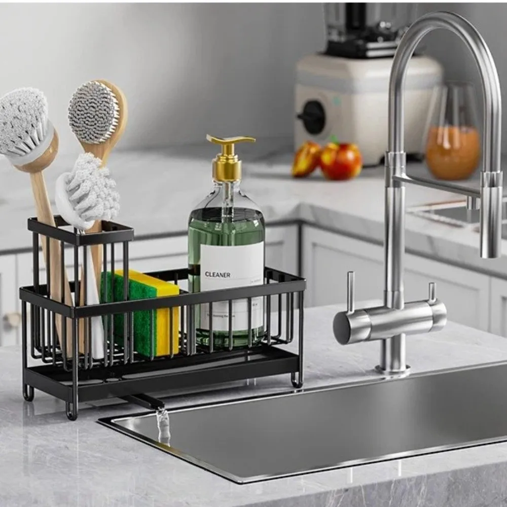 

Space Saving Kitchen Sink Rack Rustproof Detachable Sink Organizers with Dividers Self-Draining Soap Storage Rack Kitchen Use