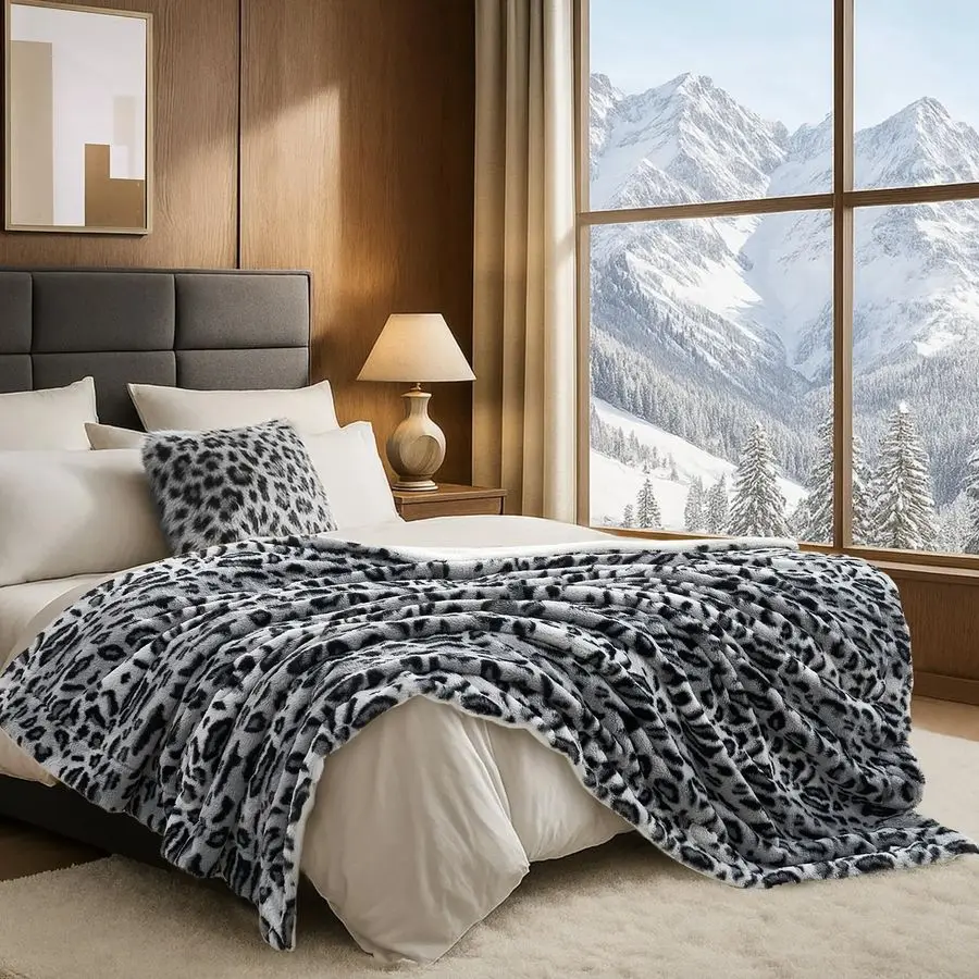 

Роскошный плед из искусственного меха с леопардовым принтом, двусторонний, нелиняющий, из шерпы, очень мягкий, пушистый, толстый, теплый, для дома