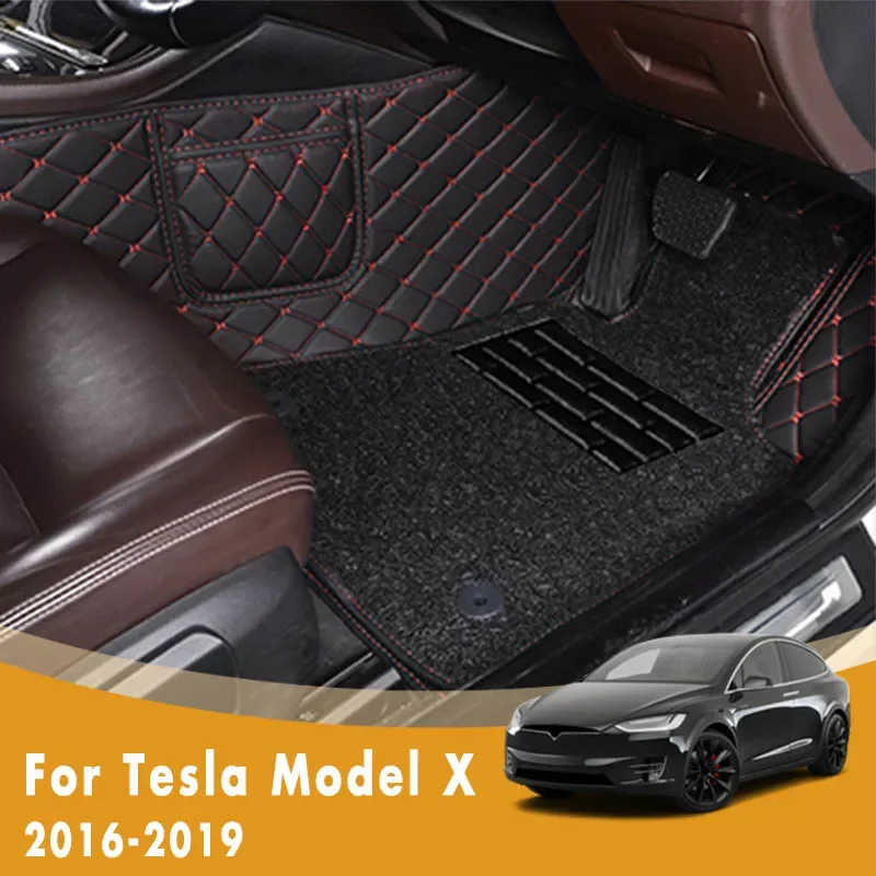 

RHD Carpets For Tesla Model X 2019 2018 2017 2016 Luxury Double Layer Wire Loop Custom Auto Foot Pads Automobile Car Floor Mats