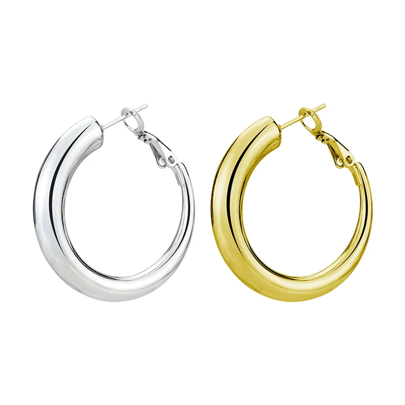 Stylish Retro Thick Hoop Earrings Women's Stainless Steel Simple Temperament Geometric Jewelry Accessories