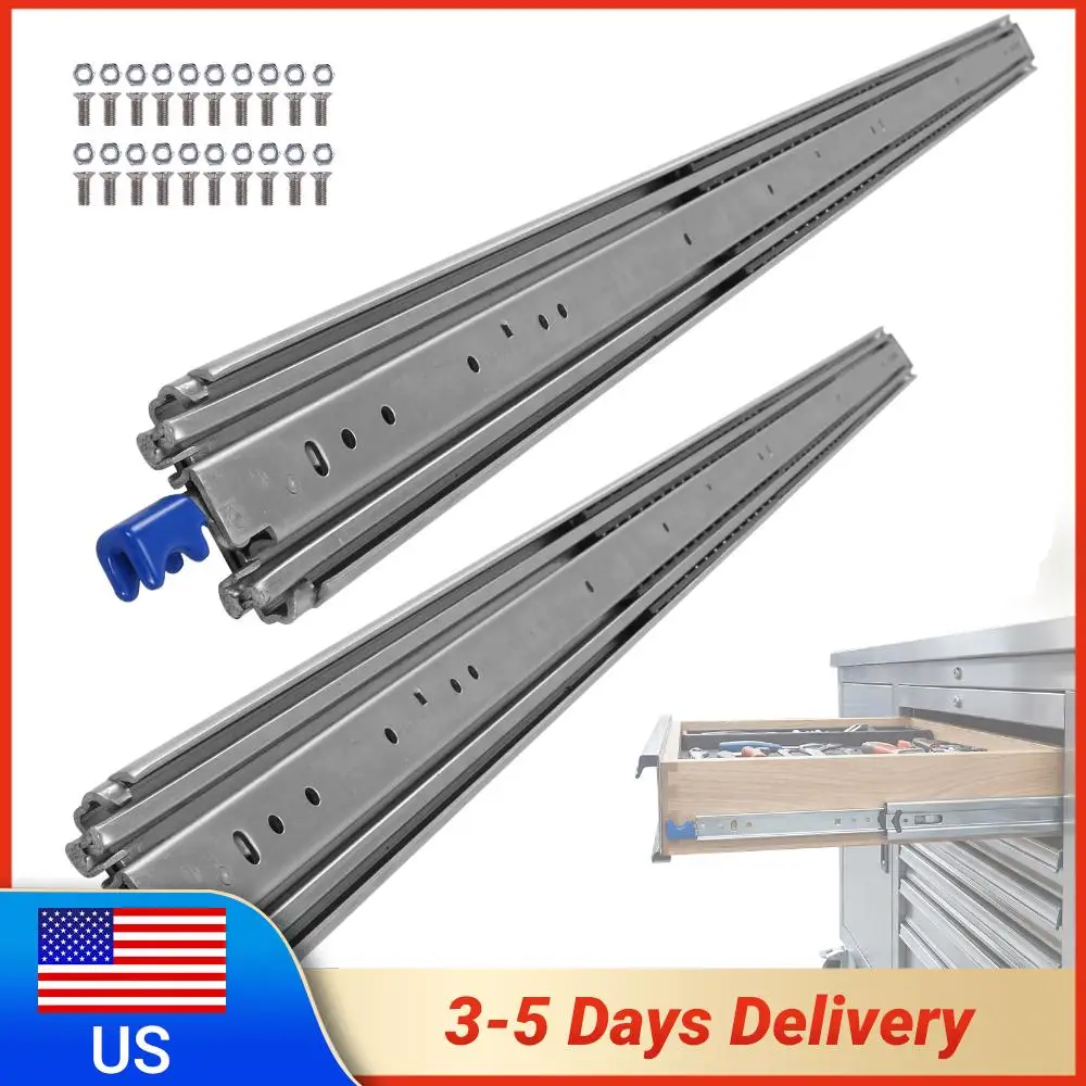 

Пара промышленных выдвижных направляющих для инструментальных ящиков с боковым креплением, 68 дюймов, нагрузка до 500 фунтов, полный выдвижной механизм, с замком