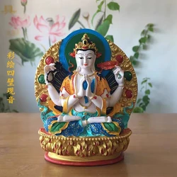 Tibetan Buddhist figurine Tantric four arm Guanyin Buddha statue ornament portable figure Four-armed Avalokitesvara Bidhisattva