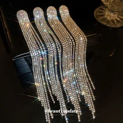 Geometric Long Tassel Crystal Clip on Earrings for Women Silver Gold Color Rhinestone Earring Party Wedding Women's Accessories