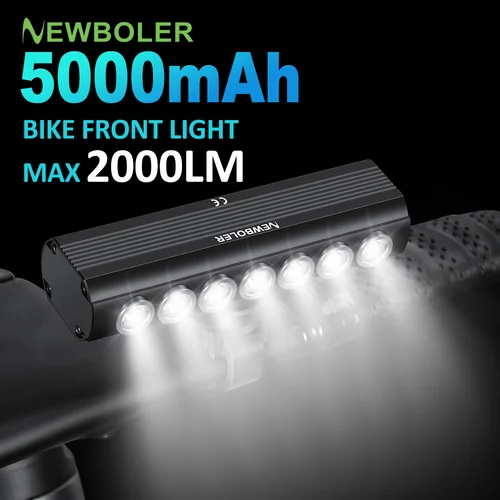 NEWBOLER-luz frontal para bicicleta, 2000 lúmenes, 5000mAh, linterna con carga USB, accesorios para lámpara de ciclismo de grava y carretera