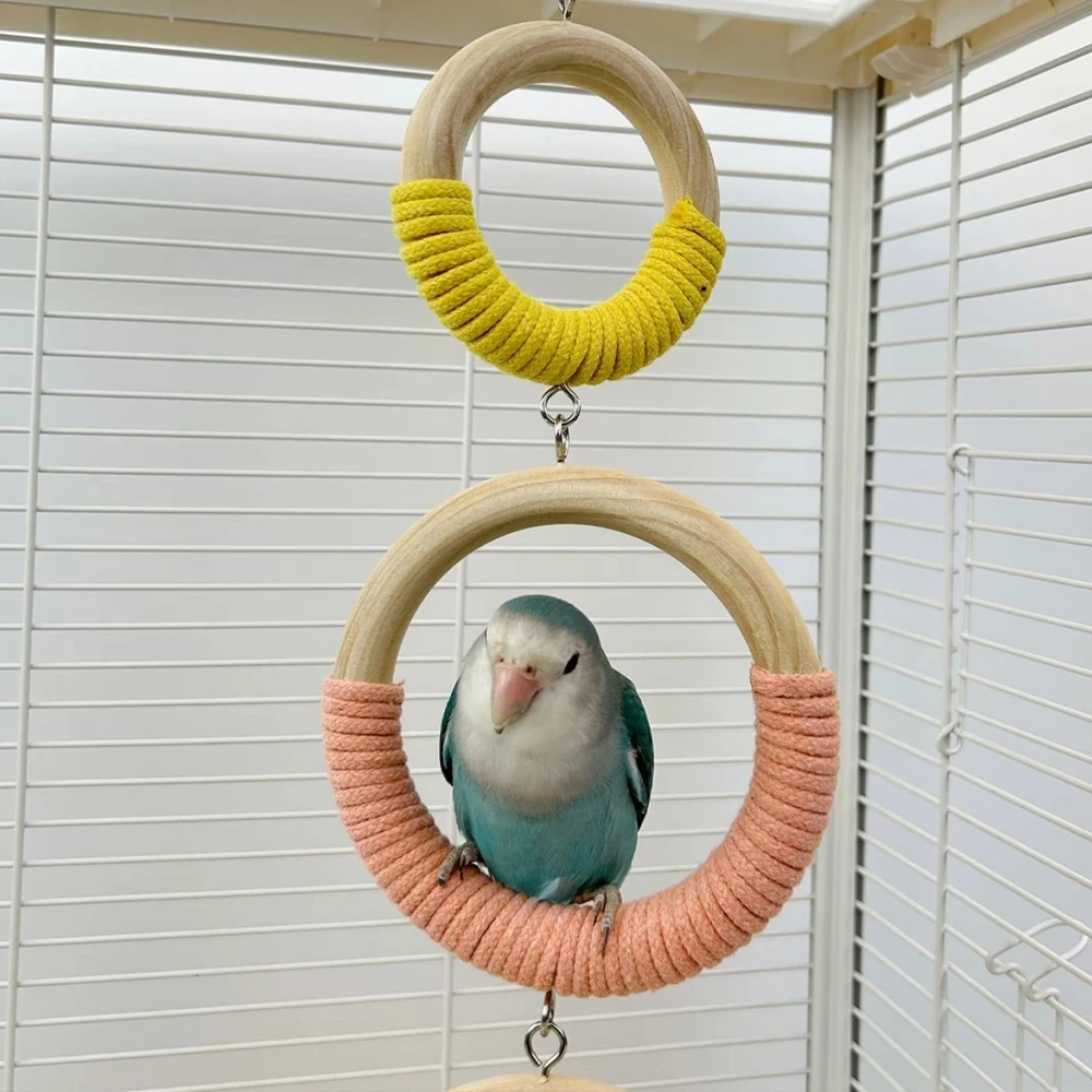 Columpio juguete para loros y periquitos – Anillos madera con cuerda - imagen 4
