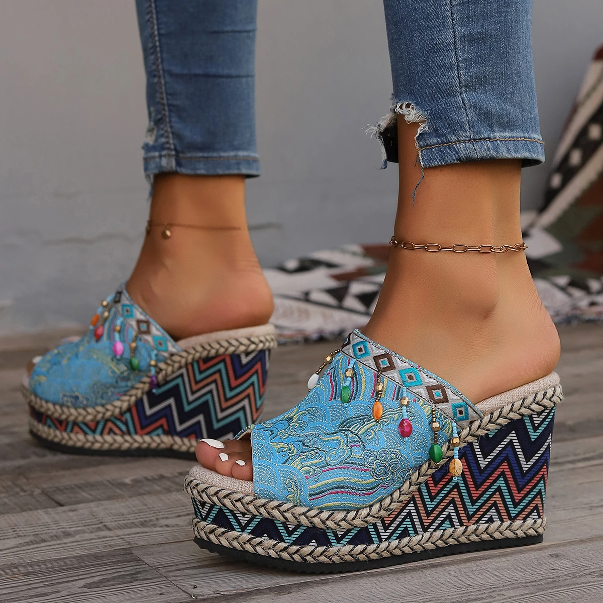 Female Sandals Hemp Wedge Mujer Platform Sandals Summer New Women Wedges Casual Sandale Woman Footwear Slippers