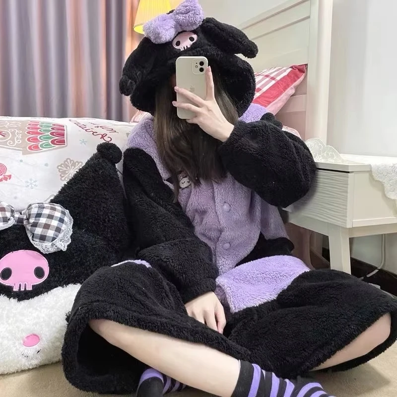 Kawaii Little Devil Women's Pajamas Robes Winter Thicken Warm Cartoon Anime Set Autumn Winter Student Pajamas Home Clothing Gift