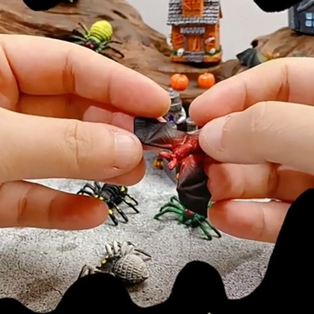 الكرتون هالوين العنكبوت الخفافيش التماثيل الراتنج الحرفية ثلاثية الأبعاد المشهد الصغير شبح البيت تمثال لطيف المنمنمات الصغيرة اليقطين الحلي #4