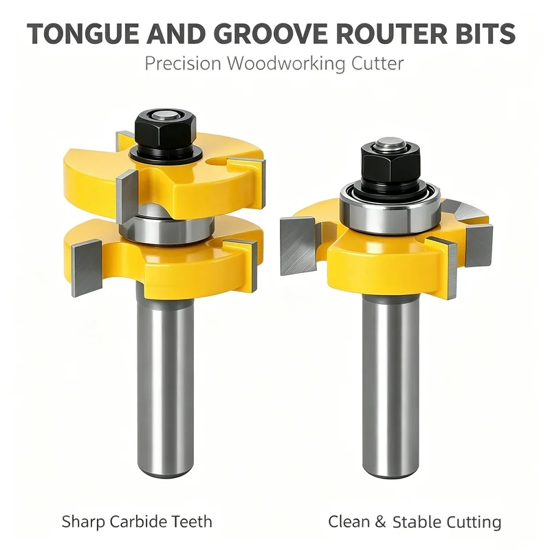 3 Teeth T-Shape Tongue & Groove Cutter, Wood Flooring Splicing Milling Tool for Woodworking Engraving Machine