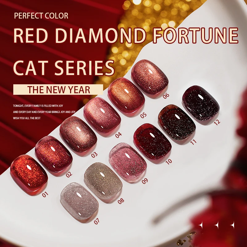 PERFEKTE FARBE Roter Cat-Eye-Gel-Nagellack, glitzernder holografischer Nagellack mit Magnet, 12 ml, magnetischer schimmernder Nagellack für Nägel