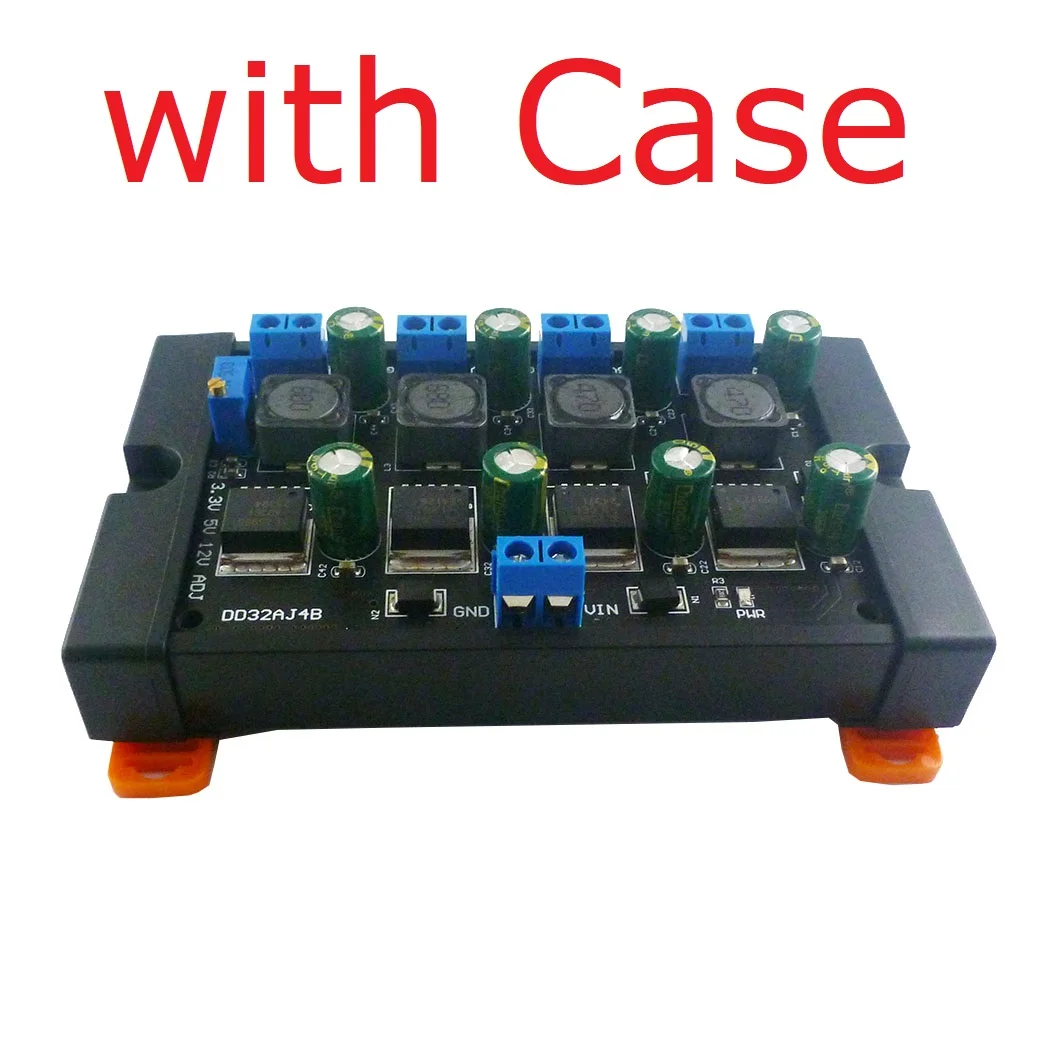 3A 4Ch DIN Rail Case Multiple Step-Down Buck Power Supply Module 3.3V 5V 12V Adjustable Output