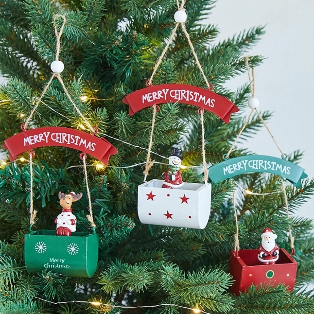 Iron Christmas Cartoon Deer Pendant Santa Claus Aircraft Design Christmas Tree Pendant Hanging Mailbox Ornaments