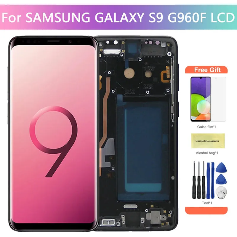 TFT S9 Display Screen for Samsung Galaxy S9 G960F G960F/DS Lcd Display Digital Touch Screen Assembly Replacement Part with Frame