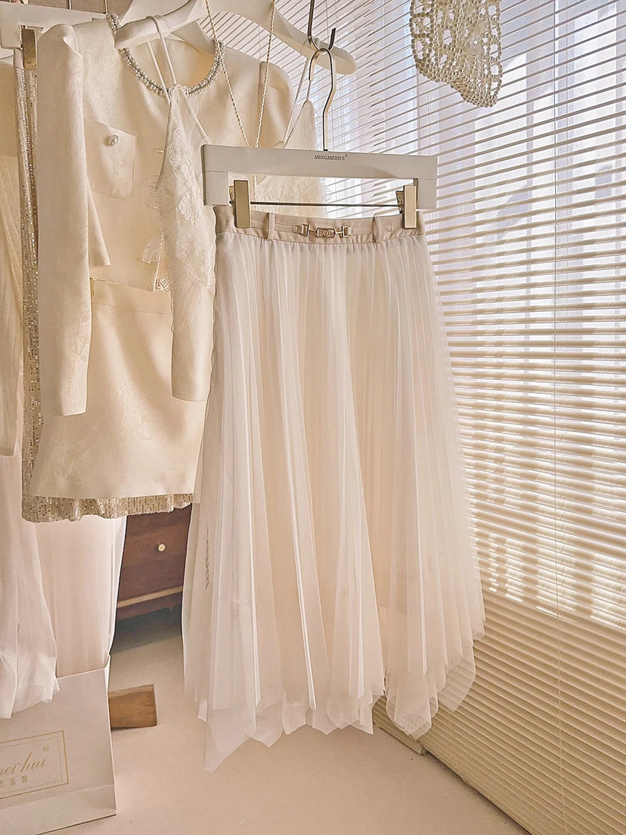 

Юбка Ele с высокой талией Me f и металлическим синим декором, асимметричная плиссированная женская осенняя новинка для похудения