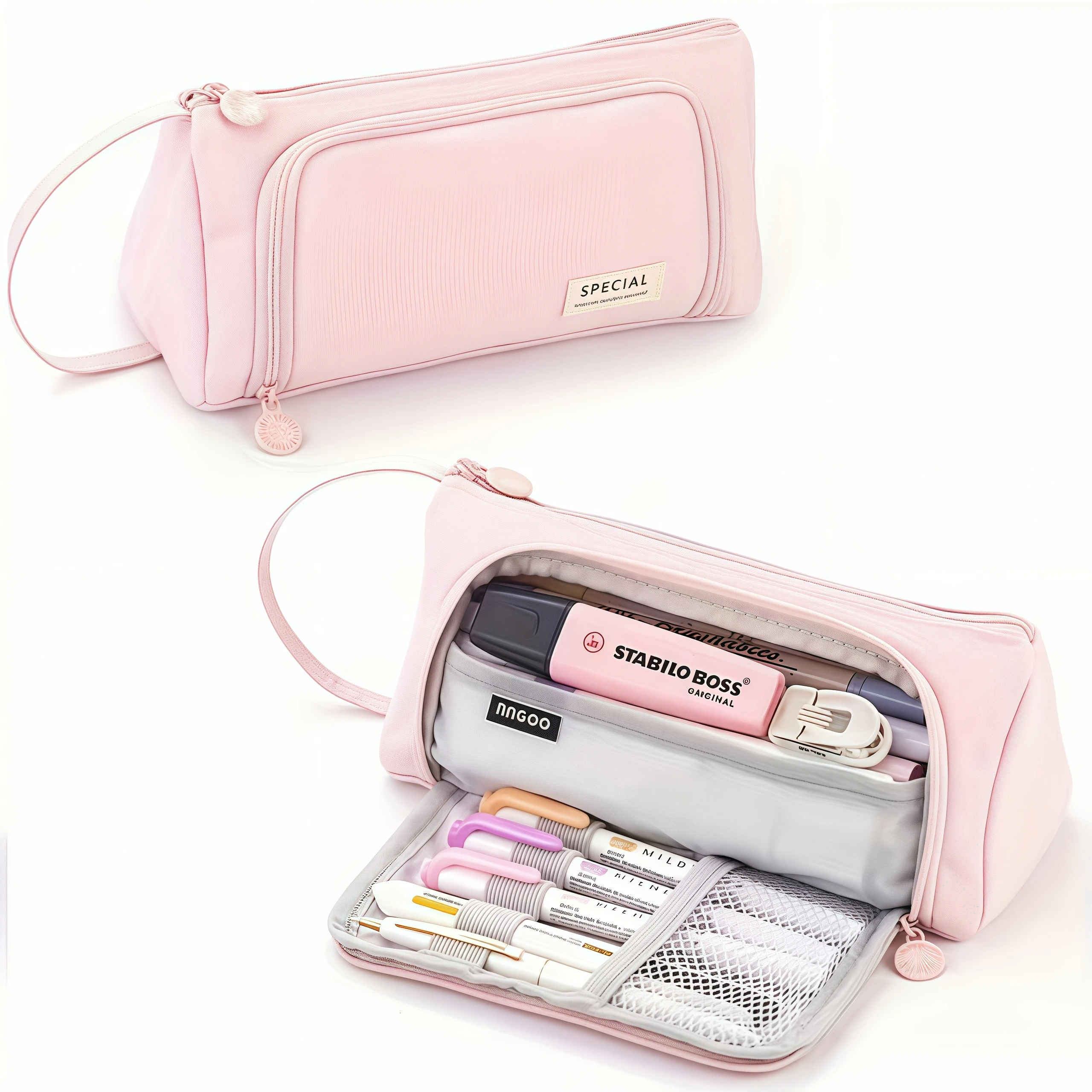 Bolsa para bolígrafos de gran capacidad, estuches para lápices escolares, bolsa de almacenamiento de papelería, color simple, fácil de llevar, aplicable para estudiantes adultos.
