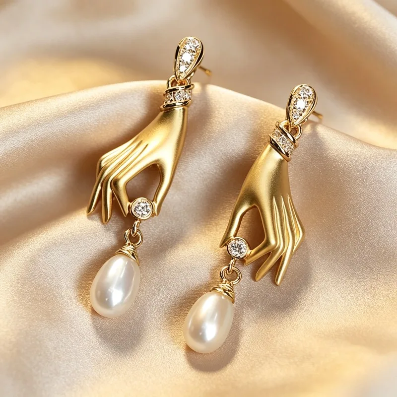 Novel Design Hand with Imitation Pearl Dangle Earrings for Women Hot Trendy Female Accessory Daily Wear Statement Jewelry Gifts