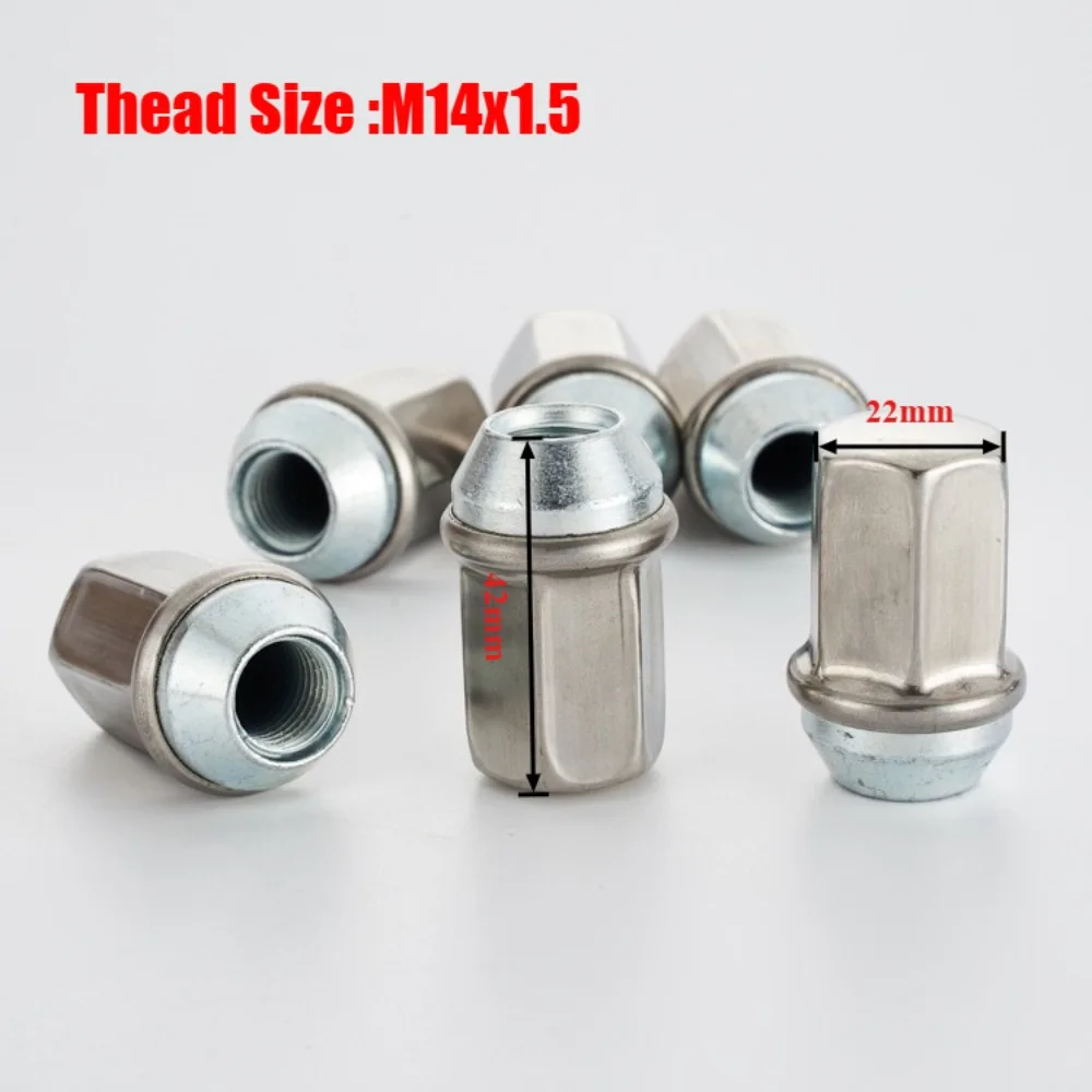 5pcs Stainless Steel Wheel Lug Nuts Car Screws for Jeep Buick Cadillac M14x1.5 Hex 22 Thickness 42mm