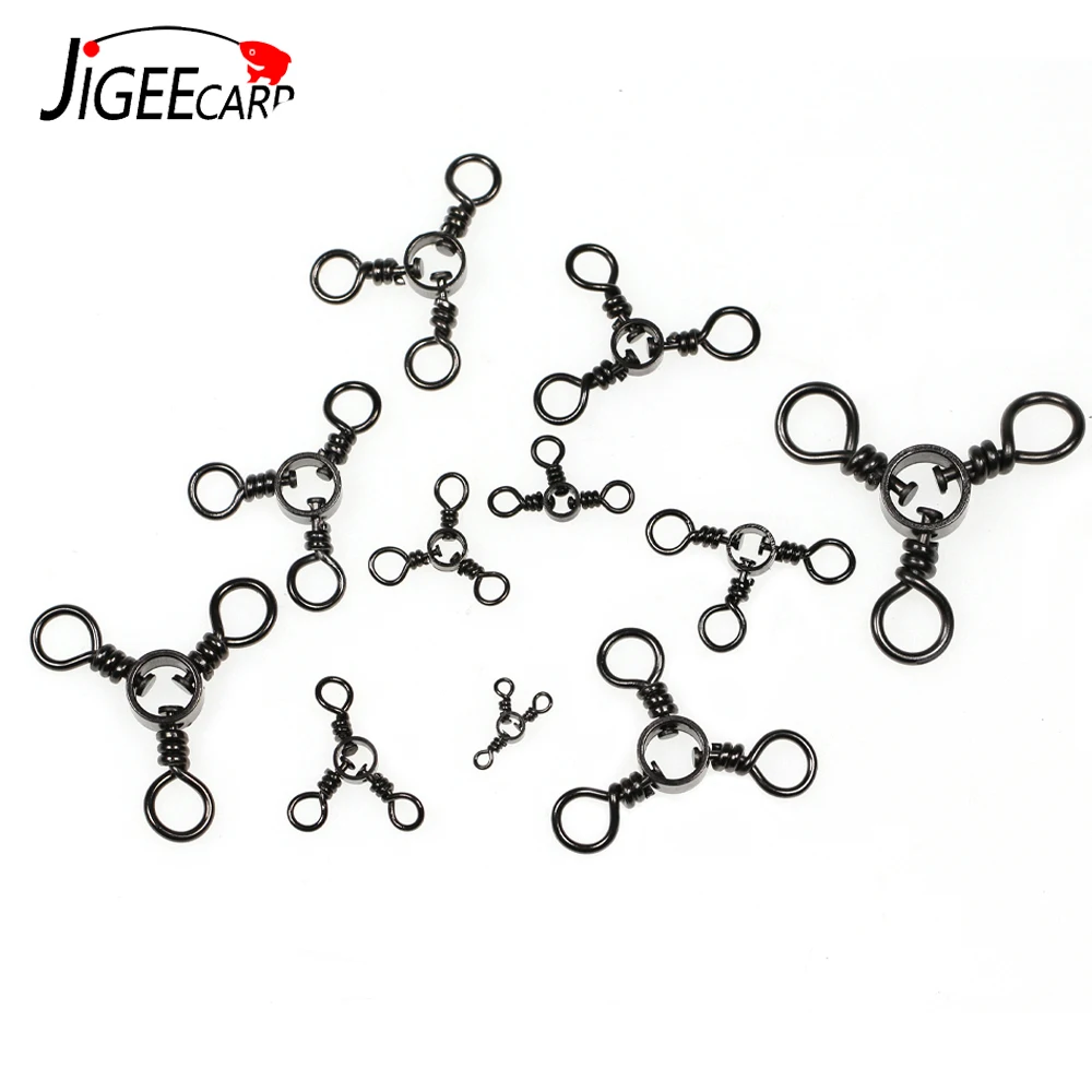 JIGEECARP 20pc 3 Way Swivel Fishing Tackle for Catfish Rig Trolling Line Stainless Steel 30-220Lb Black Nickel Catfishing Tackle