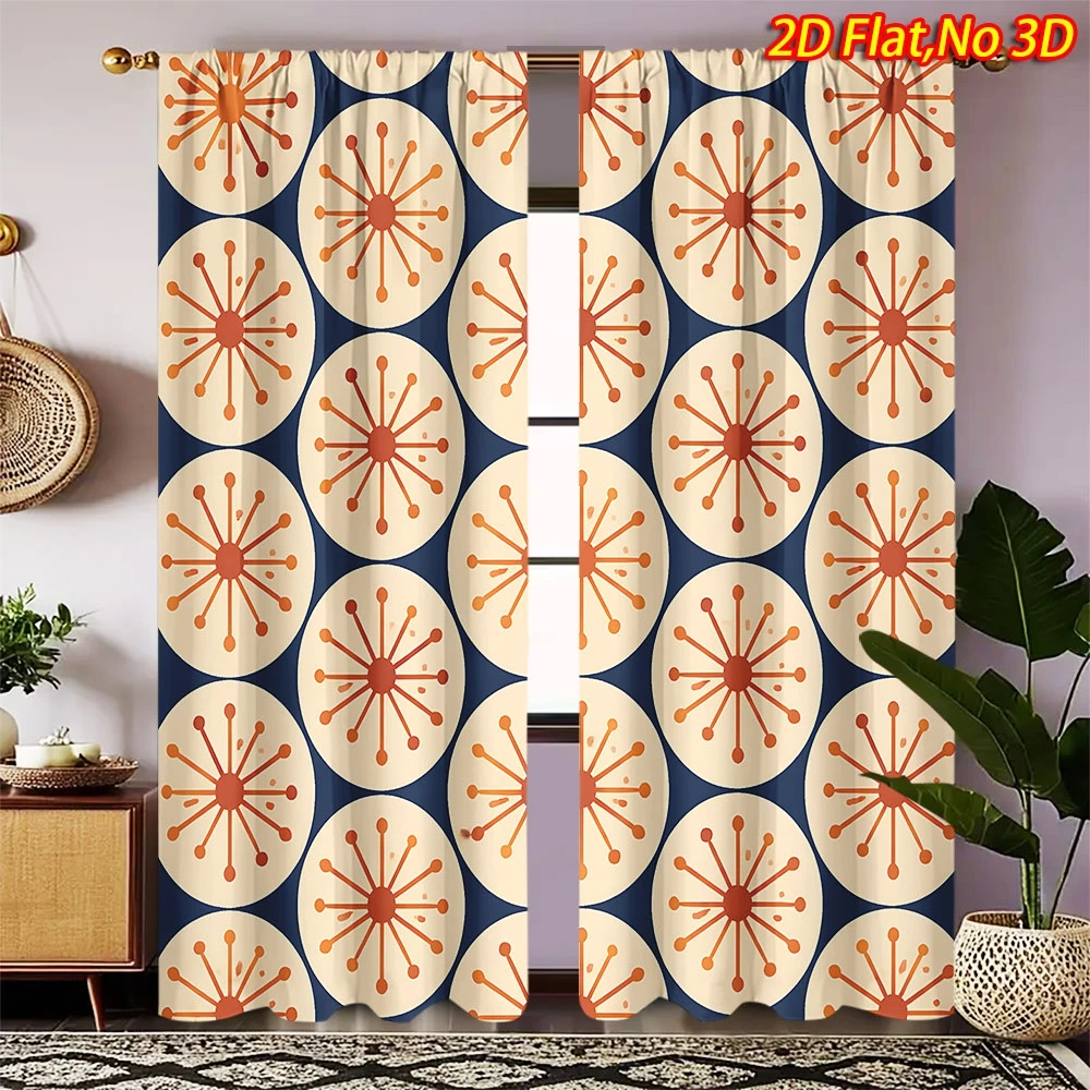 2D Flat Print Retro Atomic Sunburst Curtains Polyester Machine Washable Bedroom Living Room Kitchen Mid Century Decor Drapes