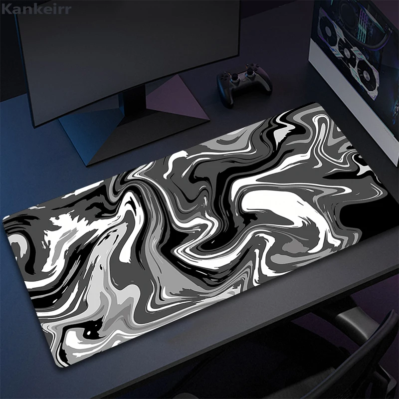 Strata Liquid Gaming Mouse Pad XXL 50x100cm Black White Large Desk Mat Rubber Mouse Carpet for Gamers