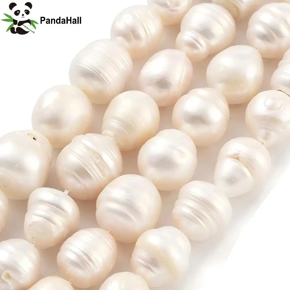 PandaHall 4Strands Natural Cultured Freshwater Pearl Beads Grade AB Rice Snow Shape 12-15mm for Necklace Jewelry Making