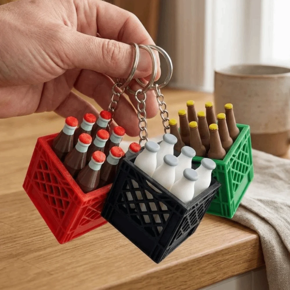 3D Printed Soda Crate Clicker Keychain Novelty Funny Mini Crate Click Lifelike Plastic Squeeze Fidget