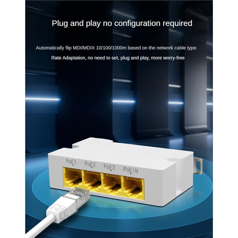 4Port Gigabit POE Extender 1000M 1 to 3 Network Switch Repeater IEEE802.3Af/At Plug&Play for PoE Switch NVR IP Camera AP