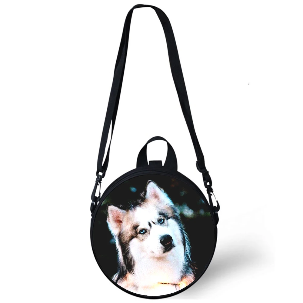 

Husky dog funny cool Child kindergarten Bag 3D Print Crossbody Shoulder Bags For School Women Mini Round Bagpacks Rugtas Bag