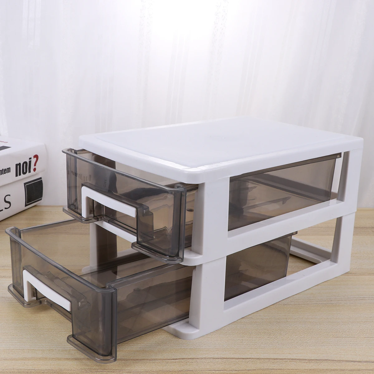 

Double Layer Storage Cabinet Household Desktop Organizer Box Transparent Black Drawers Lightweight Plastic Furniture Office