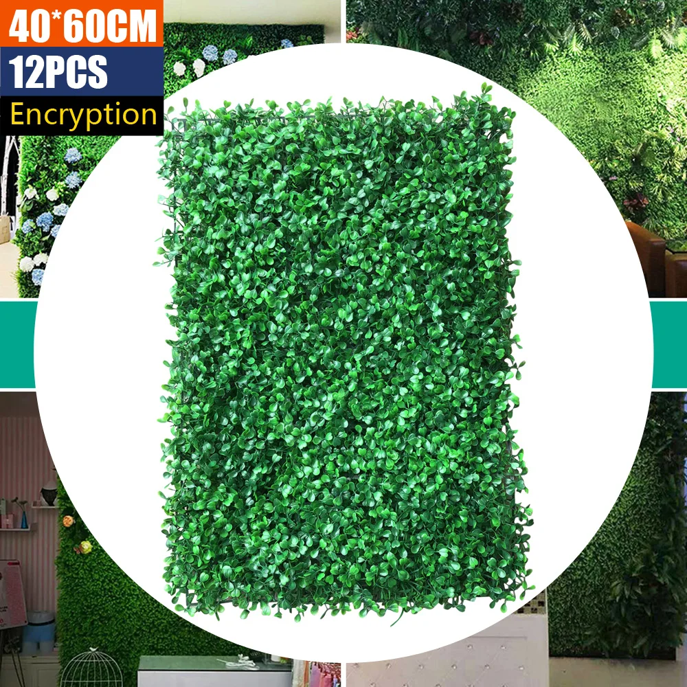 12Pcs Artificial Hedge Grass Mat Panel High Density Plant Fence Green Indoor Outdoor Wall Hedge Garden Backyard Wall Decor