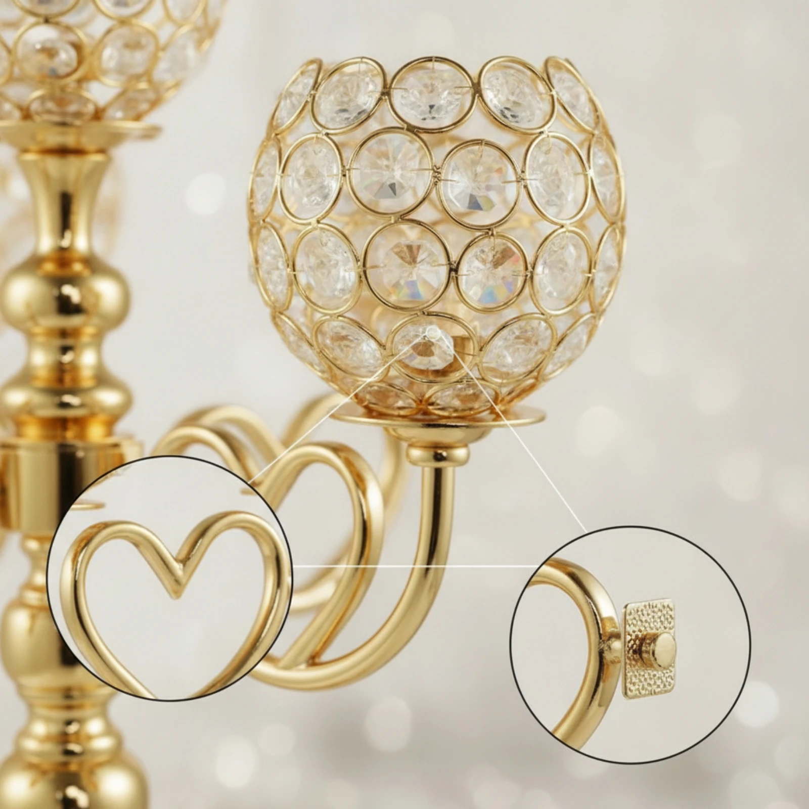 Candelabra with Crystal Beads Decorative Candelabra Centerpiece Candle Holder with Crystal Bowls Tall for Wedding Planners