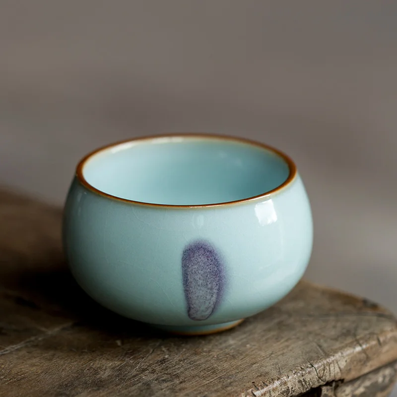 Tea Cup Mug Ceramic Beautiful Ru Kiln Masterpiece Sign Teaware Ice Cracked Glaze Cyan-blue Creative Porcelain Arabic Tableware